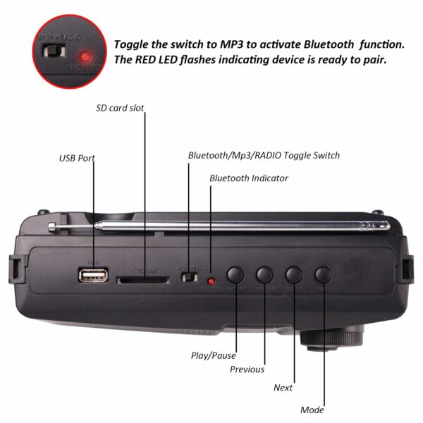 Portable 4 Band FM Radio with Bluetooth Speaker & MP3 Player - Image 4