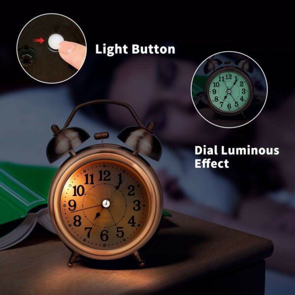 Vintage Table Alarm Clock with Night LED Light - Copper - Image 6