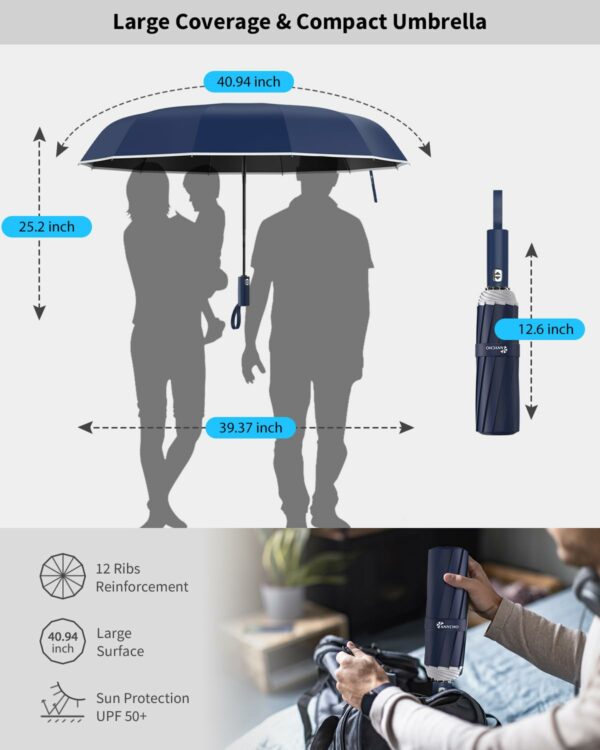 Windproof Travel Umbrella with Reflective Stripe - 3 Fold Design - Image 6