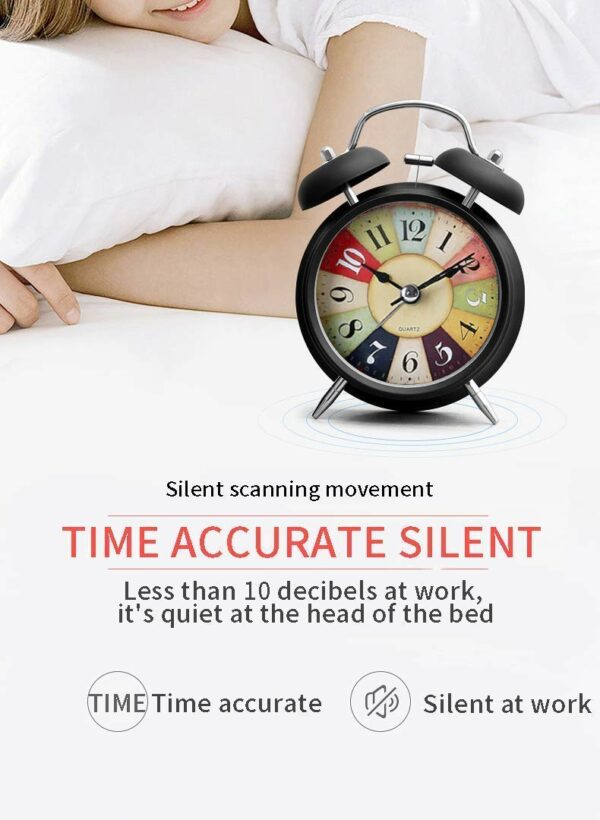 Vintage Twin Bell Alarm Clock with LED Display - 12x10x6 cm - Image 4