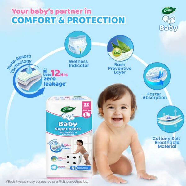 Dabur Baby Super Pants - Large 32 Pack with Natural Skin Protection - Image 2