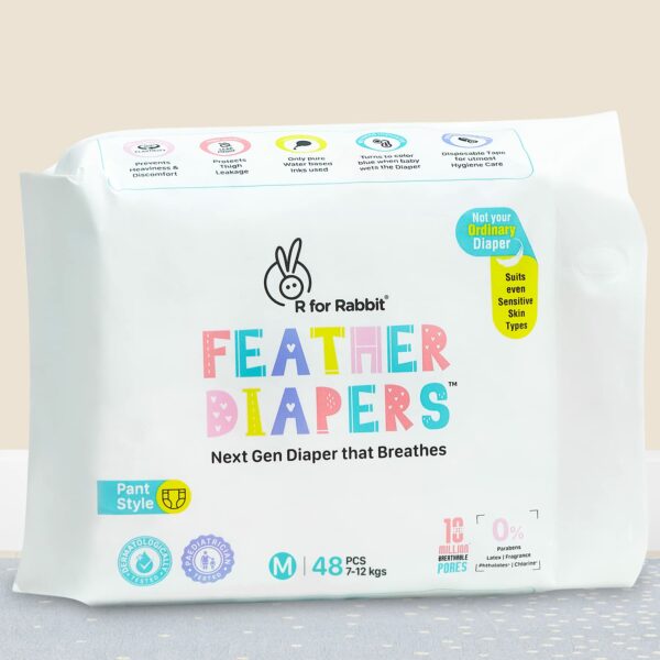 Premium Feather Diaper M Size for Babies 7-12 kgs - 48 Pack