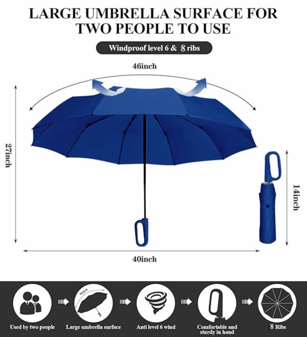 Compact Travel Umbrella with Carabiner Handle - Windproof & Waterproof - Image 5