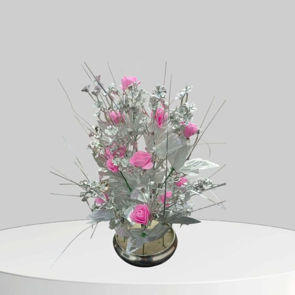 Artificial Pink Flower Pot with Silver Leaf - 40cm Home Decor - Image 6