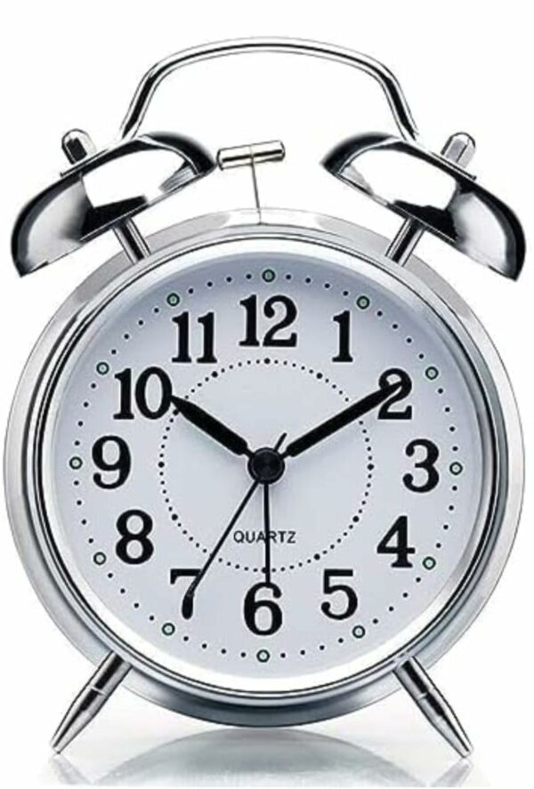 Retro Twin Bell Metal Alarm Clock with Night Backlight & Silent Motion