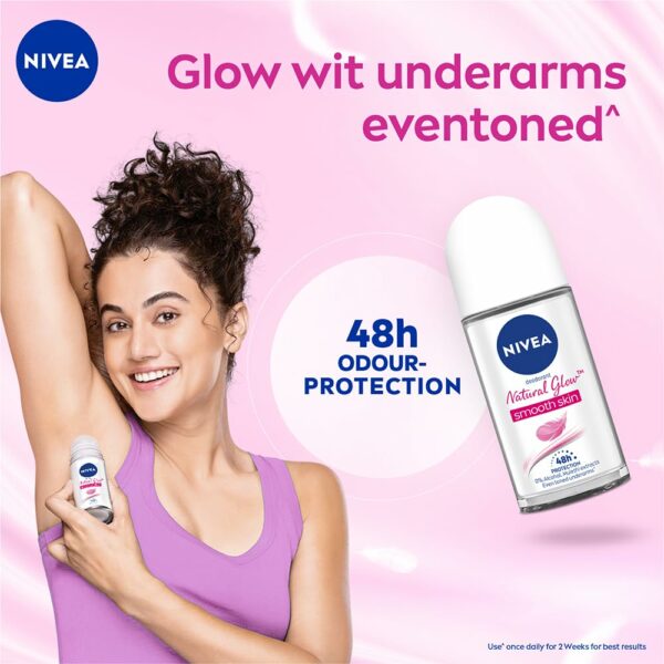 Natural Glow Smooth Skin Deodorant Roll On for Women, 50ml - 48h Protection - Image 3