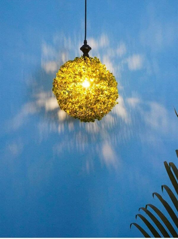 Faux Green Grass Ball Topiary Hanging Pendant Light Set - Image 3
