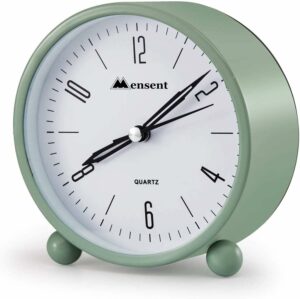 Silent Analog Alarm Clock with Night Light - Battery Powered