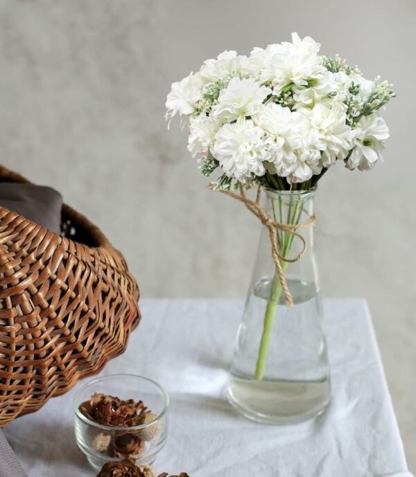 Artificial Dahlia Flowers - 7-Stem Faux Floral Bouquet for Home & Office Decor, White - Image 6