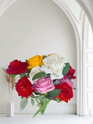 10 Multicolor Artificial Rose Flower Sticks for Home Decor