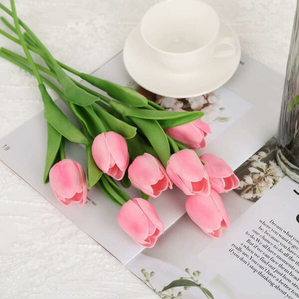 5 Pcs Artificial Tulip Flowers Bunches for Home Decoration - Pink - Image 3