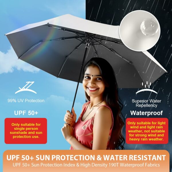 Lightweight UPF 50+ Travel Umbrella with Rubberized Handle - Image 3