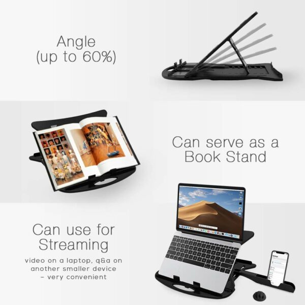 Adjustable Portable Laptop Stand with Phone Holder - Black - Image 2