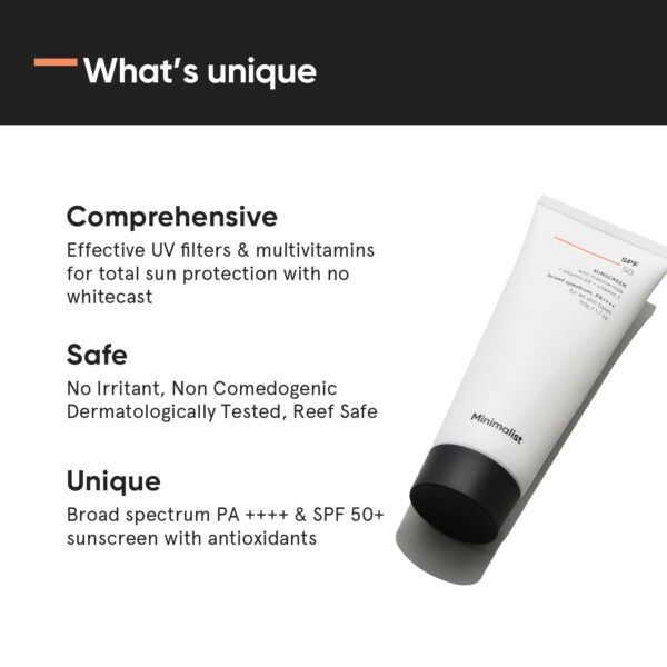 Minimalist Sunscreen SPF 50 PA++++ | Lightweight Cream with Multi-Vitamins | No White Cast | 50g - Image 4