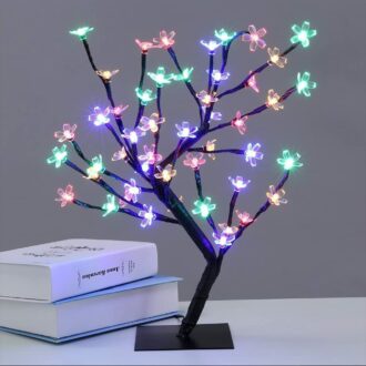 LED Cherry Blossom Bonsai Tree Lamp - 18 Inch, 28 Multicolor LEDs, Adjustable Branches
