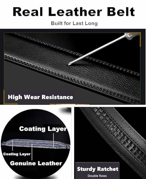Genuine Leather Adjustable Belt for Men with Auto Lock Buckle - Image 4
