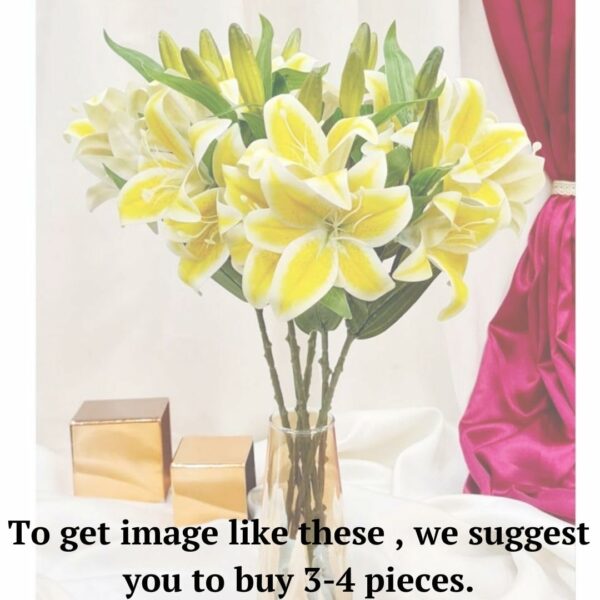 Lily Artificial Flower Sticks - Yellow (3 Heads) for Home Decor - Image 2