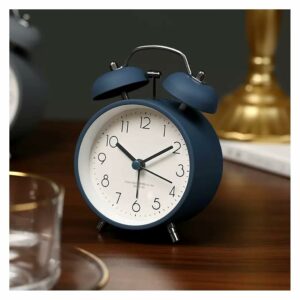 Twin Bell Vintage Alarm Clock with LED Display - Blue