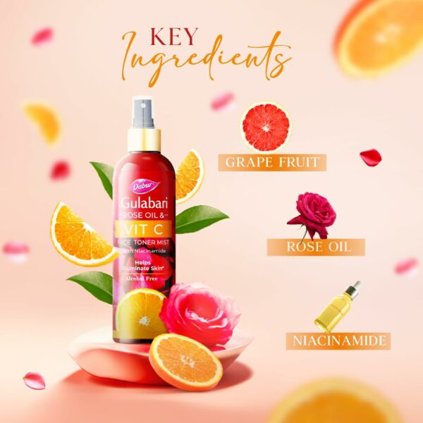 Gulabari Rose Oil & Vitamin C Toner Mist - 200ml | Brightens Skin, Tightens Pores, Alcohol Free - Image 4