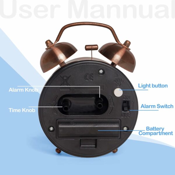 Vintage Twin Bell Alarm Clock - Super Loud & Luminous - Image 3