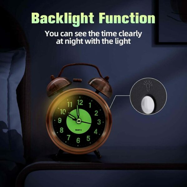 Loud Twin Bell Alarm Clock for Heavy Sleepers with Backlight - Image 3