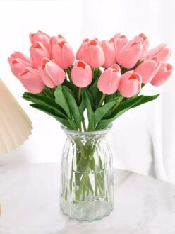5 Pcs Artificial Tulip Flowers Bunches for Home Decoration - Pink