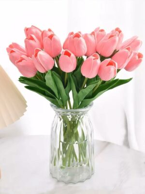 5 Pcs Artificial Tulip Flowers Bunches for Home Decoration - Pink