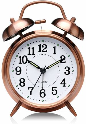 Vintage Table Alarm Clock with Night LED Light - Copper