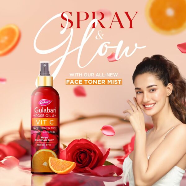 Gulabari Rose Oil & Vitamin C Toner Mist - 200ml | Brightens Skin, Tightens Pores, Alcohol Free - Image 3