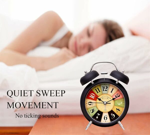 Vintage Twin Bell Alarm Clock with Backlight - Extra Loud & Silent - Image 3