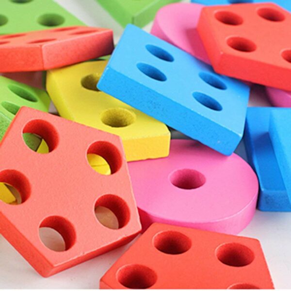 Kids Wooden Geometric Blocks Stacker Shape Sorter - 5 Columns - Image 6