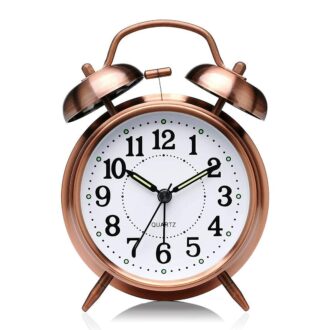 Twin Bell Copper Alarm Clock with LED Light - Vintage Rose Gold