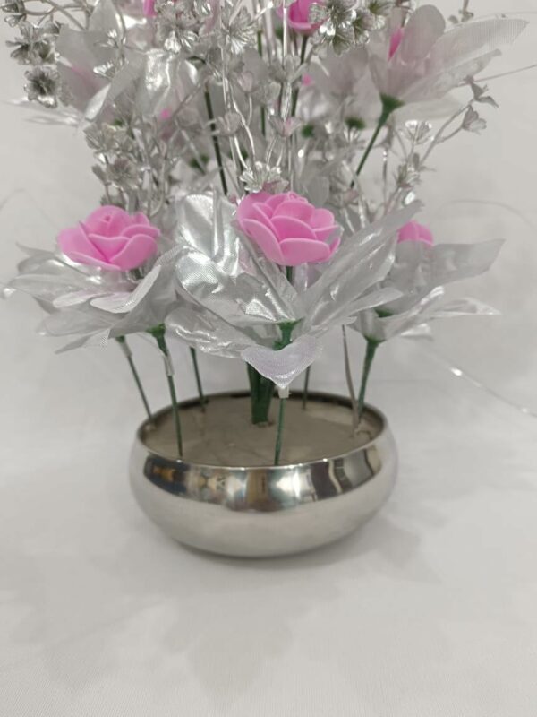 Artificial Pink Flower Pot with Silver Leaf - 40cm Home Decor - Image 2