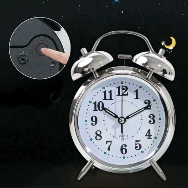 Vintage Twin Bell Alarm Clock - Battery Operated Silver - Image 5