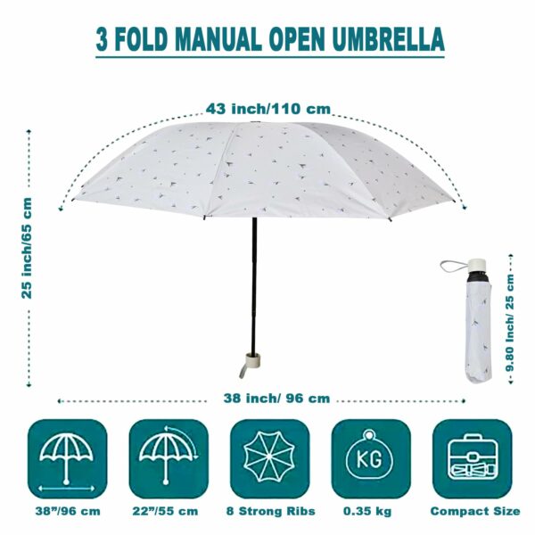 Compact 3-Fold Printed Umbrella - UV & Rain Protection - Image 6