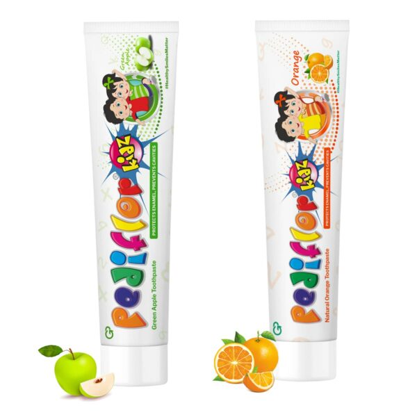 Anticavity Fluoride Toothpaste for Kids - Green Apple & Orange - 70g x 2 Pack - Image 2