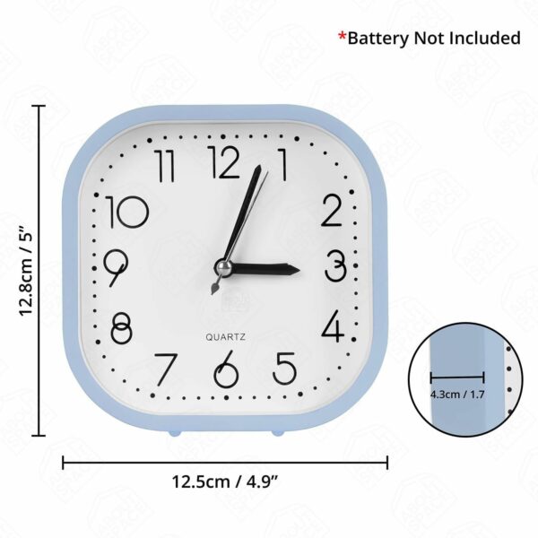 Analog Alarm Clock - Lightweight Battery Powered Table Clock for Heavy Sleepers - Blue Plastic - Image 2