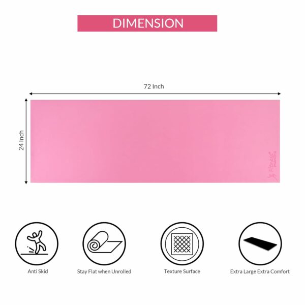 Eco-Friendly 6mm Anti-Slip Yoga Mat with Carrying Strap - Pink - Image 3