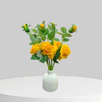 Artificial Yellow Rose Flower Stick - 45cm Long, No Pot Included