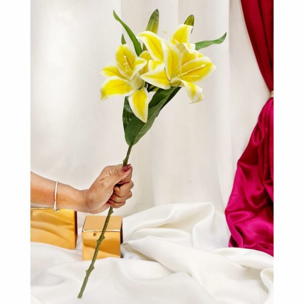 Lily Artificial Flower Sticks - Yellow (3 Heads) for Home Decor - Image 4