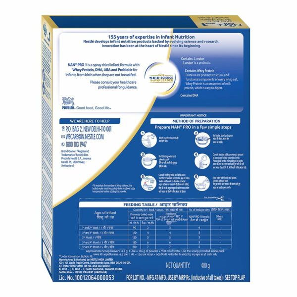 NAN PRO Stage 1 Infant Formula Milk Powder with Probiotics, 400g - Image 2