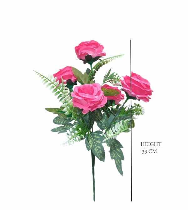 Set of 2 Dark Pink Artificial Rose Flowers Bunches - 33 cm - Image 4
