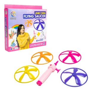 3 in 1 Unicorn Flying Saucer Toy for Kids - Rocket, Slide & Spin