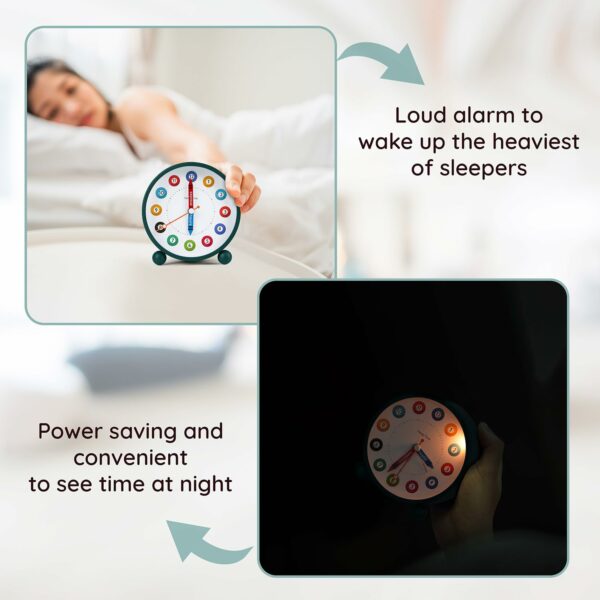 Silent Analog Table Alarm Clock with Night Light - Multicolor Design for Home & Office - Image 4