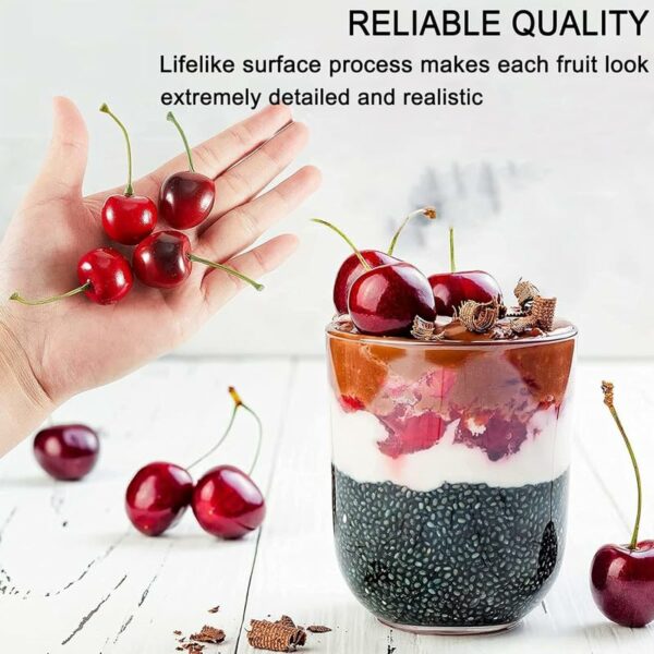 Artificial Red Cherries - 100 Pcs Fake Fruit for Decoration - Image 2
