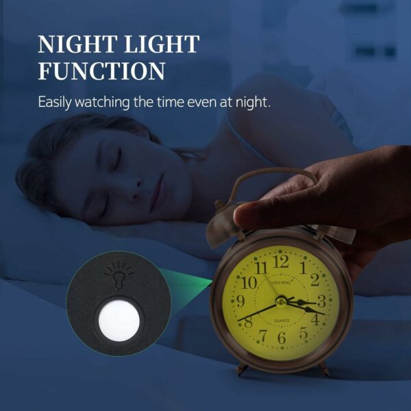 Vintage Twin Bell Alarm Clock with LED Light - Extra Loud - Image 5