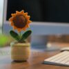 Handmade Crochet Sunflower & Daisy Potted Plants for Home & Car Decoration