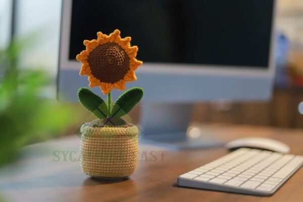 Handmade Crochet Sunflower & Daisy Potted Plants for Home & Car Decoration - Image 6