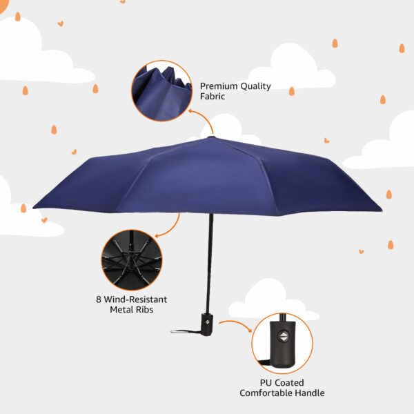 3-Fold Travel Umbrella - Auto Open/Close, UV Protection, Large Canopy - Image 2
