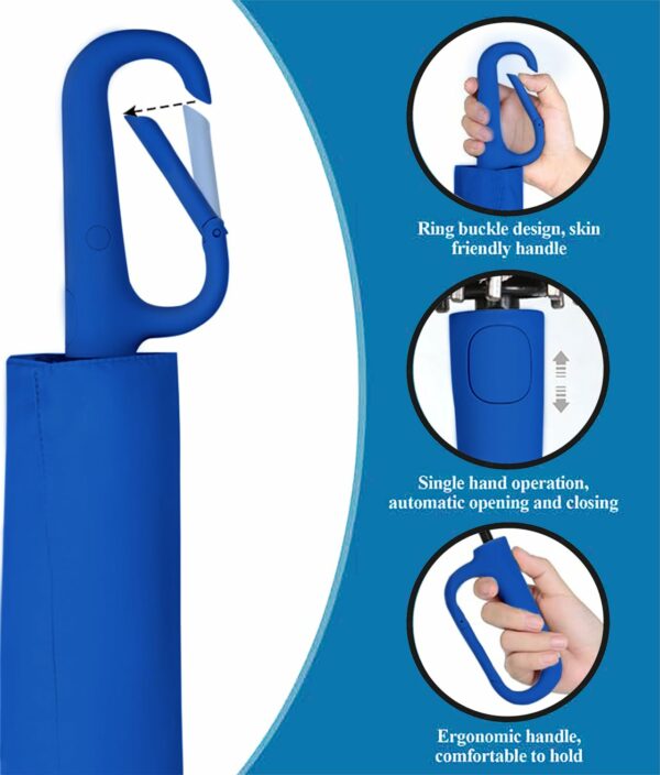 Compact Travel Umbrella with Carabiner Handle - Windproof & Waterproof - Image 2